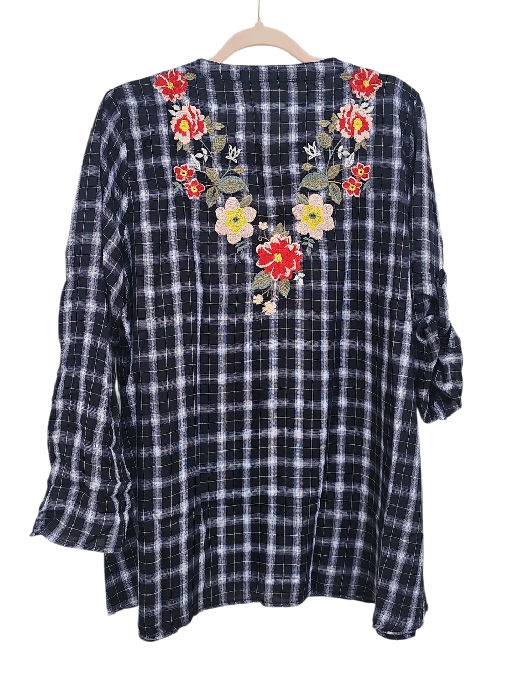 NWT Andree By Unit Embroidered Floral Bohemian Top Women Plus Size 1X 2X Blue - Picture 2 of 3